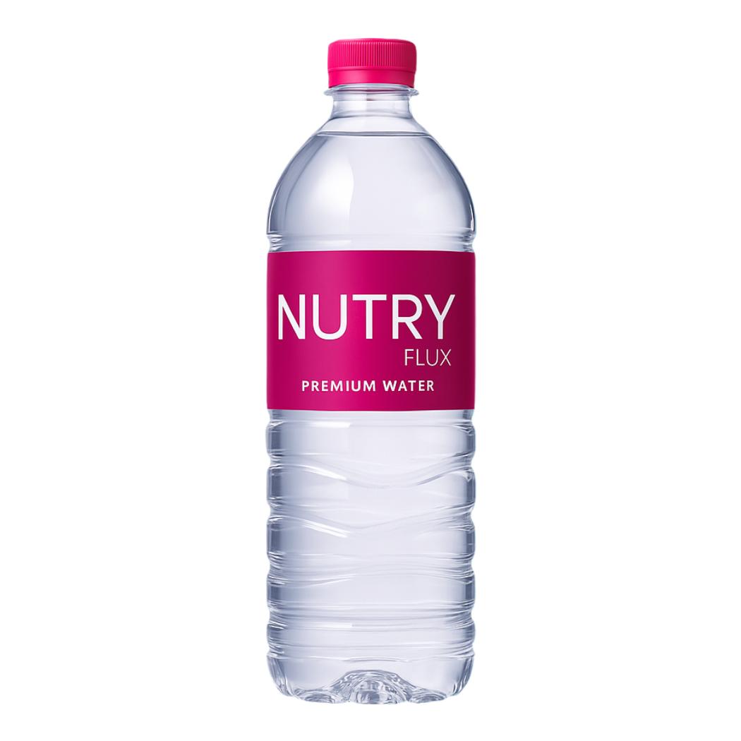Nutryflux premium water bottle with pink cap and label